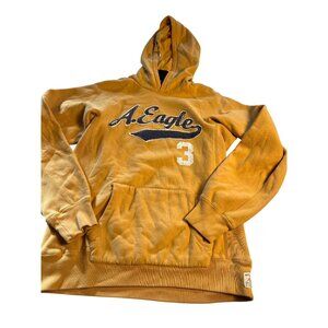 VTG Y2K American Eagle Outfitters S Mustard Yellow Hoodie Sweatshirt chest Logo